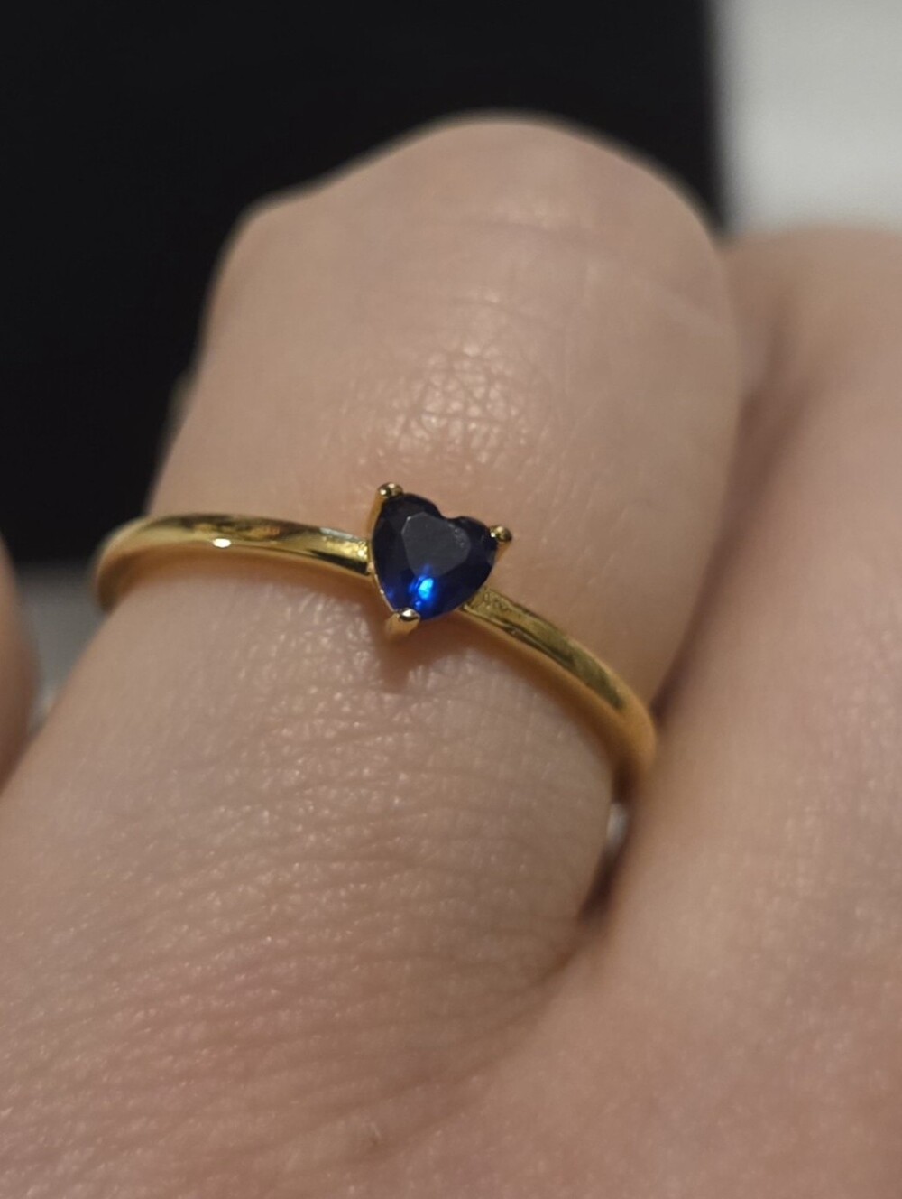 Dainty Royal Blue Heart CZ Ring Gold Tone September Birthstone Style